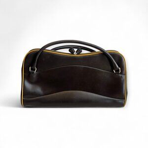 Authentic Prada East-West Doctor's Dark Brown Leather Top Handle Bag